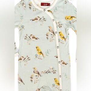 Milkbarn Blue Bird Bamboo Snap Footed Romper 3-6M